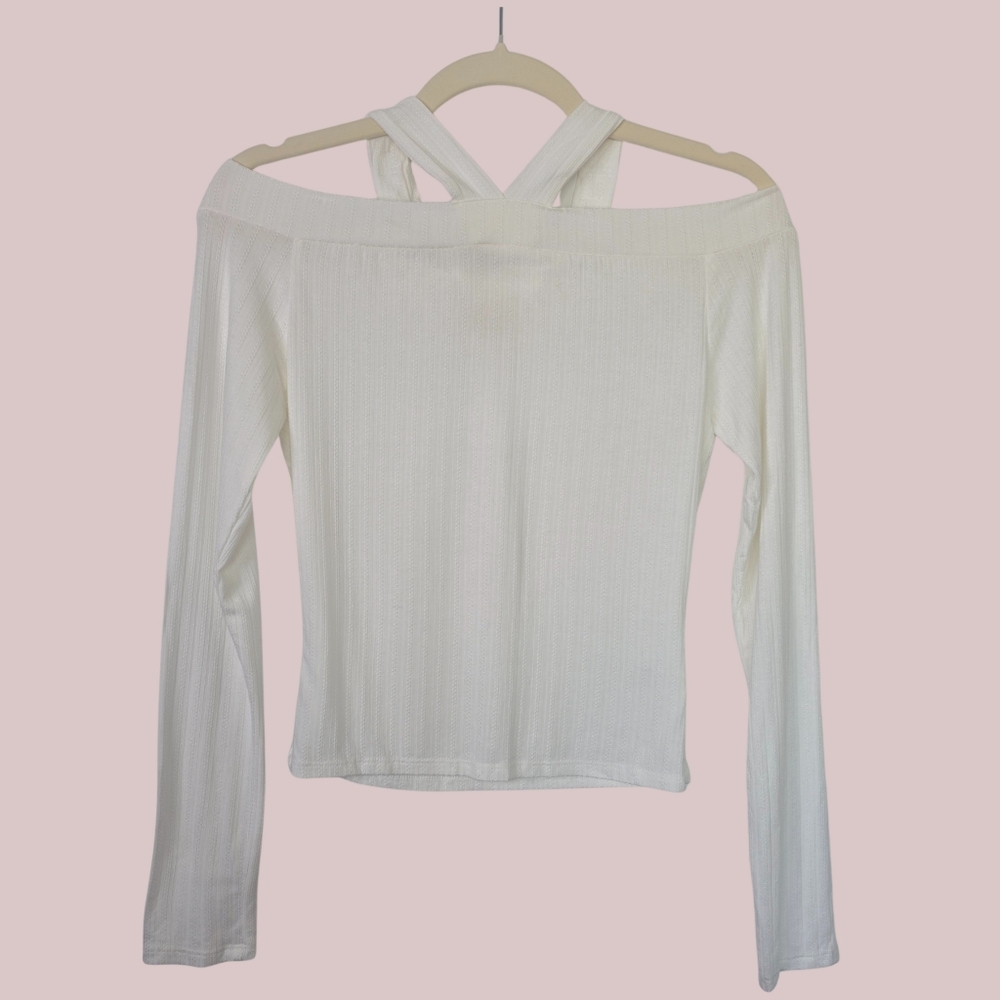Peach Love California Off-Shoulder Ribbed Top, Criss Cross Neck | Size Medium